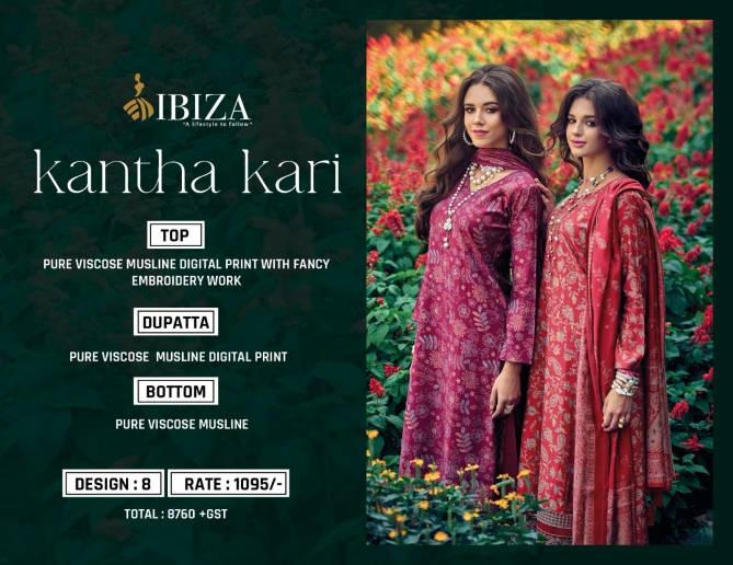 Kantha Kari By Ibiza Viscose Maslin Printed Salwar Kameez Wholesale Price In Surat
